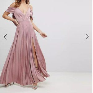 Rose Pink Cowl Back Pleated Maxi Dress